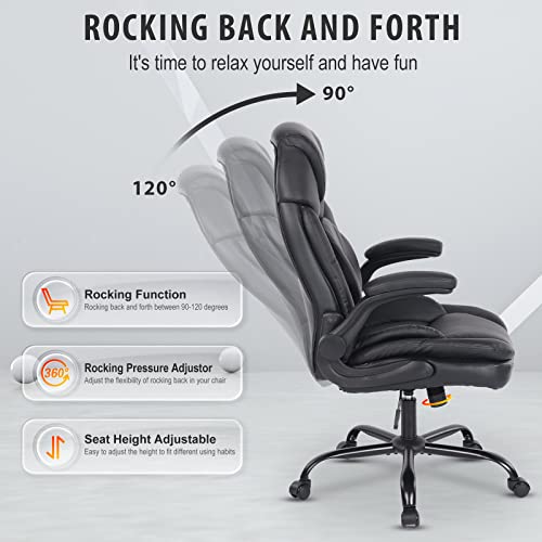 Comermax Ergonomic Managerial Executive Office Chairs With Adjustable Lumbar Support, 90-120° Rocking Comfortable Home Office Desk Chairs With Flip-Up Armrests (Black) #TOP1