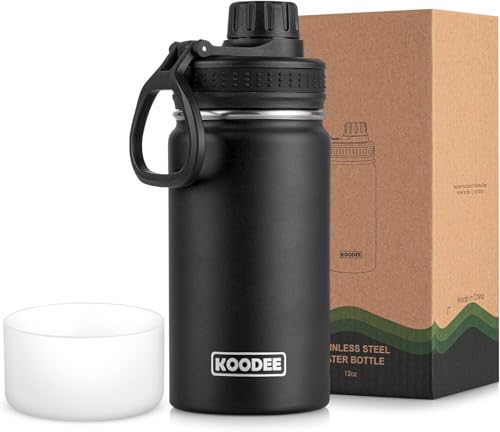 Image of koodee Water Bottle for School-12 oz Stainless Steel Vacuum Insulated Wide Mouth Water Flask with Leakproof Spout Lid (Black)