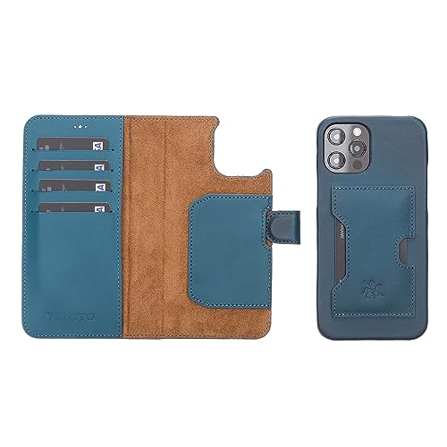 Venito Florence Leather Wallet Phone Case Compatible with iPhone 12 Pro Max (6.7 inch) - Extra Secure with RFID Blocking - Detachable Phone Wallet- Pacific Blue
