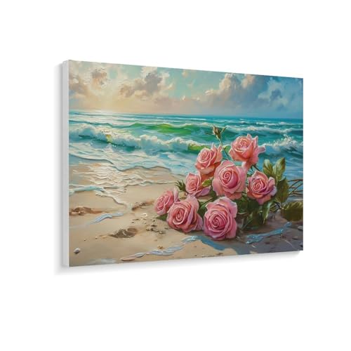 数字油絵 ラッセン 海辺のバラ デジタル油絵 数字キットによる絵画 DIY絵 手塗り 魅力的な花 美しい海の景色 数字キット塗り絵 壁飾り ホーム オフィス装飾 数字塗り絵 手工芸 初心者 大人 子供 贈り物 60×45cm
