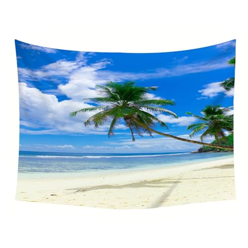 Plage cocotiers tenture grand format 150x150cm lavable pour décor de chambre