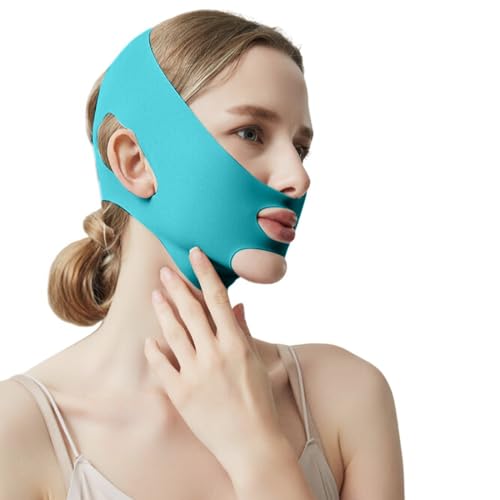 XBFOCNH V Line Lifting Mask Doble Reductor de Barbilla Cinturón de Elevación de Estiramiento Facial Correa Facial Reutilizable y Ajustable,verde oscuro