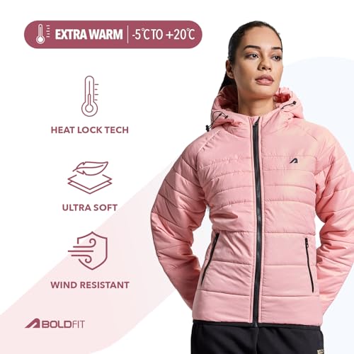 Image of Boldfit jacket for woman puffer winter jacket for woman standard length jackets for women stylish latest hooded winter wear jackets for women cozy jerkins for ladies