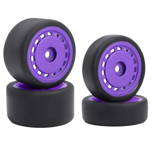 WONFAST Juego de 4 neumáticos de goma suave prepegados para carreras de deriva y llantas de rueda hexagonales de 7 mm para 1/24 Losi Micro-B RC piezas de actualización de coche (morado)