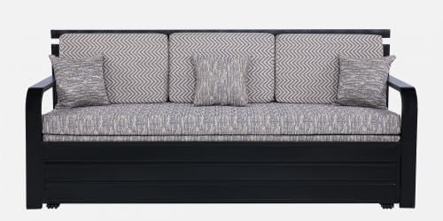 3 seater metal sofa cum bed with hydraulic storage | queen size sofa bed 76 x 60 | heavy duty sofa come bed for living room & guest room | modern sofa cumbeds, multi grey & black