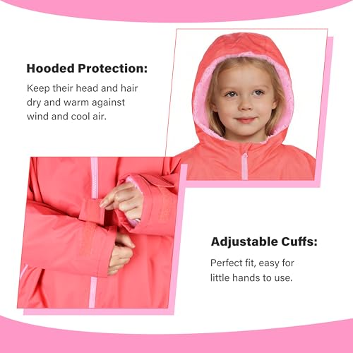 Image of Catalonia Waterproof Kids Swim Parka with Hood, Sherpa Lined Swim Coat with Inner Pocket & Write-On Name Tag