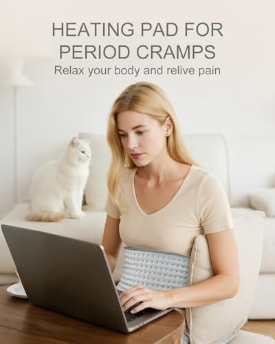 Electric Heating Pad for Period Cramps & Back Pain Relief, Valentines & Birthday Gifts for Her Him Mom Dad, Portable Heat Pad for Neck and Shoulders, 10 Heat Settings, ETL Certified, 12"x24", Gray - Image 4