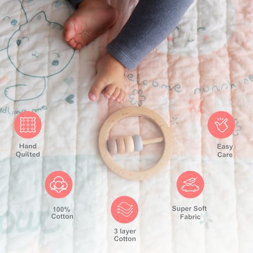 Image of TIDY SLEEP Mulmul Cotton Baby Blanket - Super Soft & Lightweight Comforter for Newborns & Toddlers (0-2 Years) - Jaipuri Razai, All-Season Use, 110x90 cm - Feelings Print
