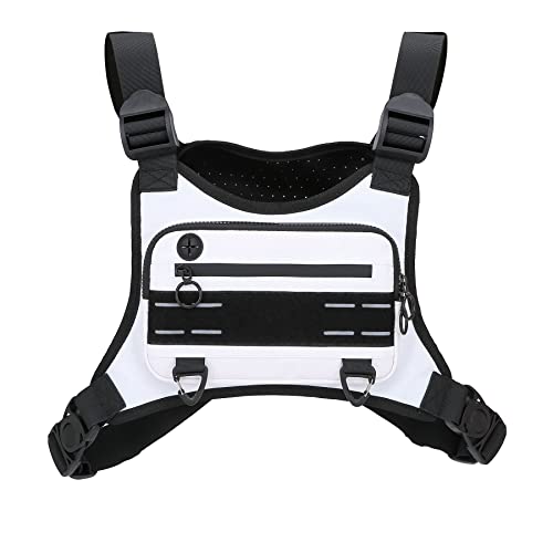 Image of Muserise Sports Chest Bag For Men Women, Water Resistant Lightweight Front Chest Pack, Running Vest Bag With Built-In Phone Holder & Extra Storage For Workouts, Running, Cycling (White)