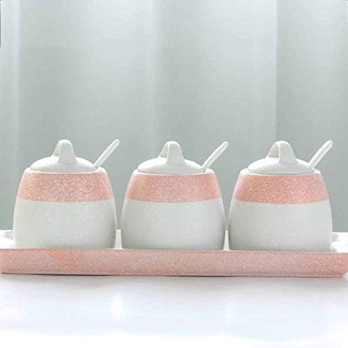 Spice boxs Seasoning Box, Japanese Ceramic Jar Set, Marble Household, Salt Shaker(Pink)