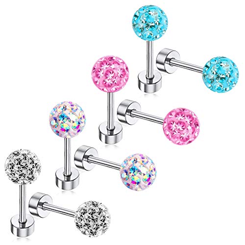 Hypoallergenic Stainless Steel Stud Earrings for Women Little Girls Flat Safety Screw on Back Tragus Cartilage Ear Piercing Jewelry