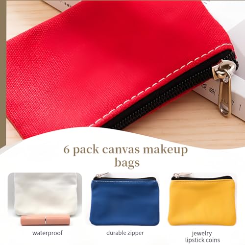 Chinshwehaw 6 Pack Waterproof Canvas Makeup Bags Reusable Organizer for Jewelry, Cash, Makeup – Durable Canvas Cosmetic Pouches with Zipper Closure, Travel Friendly Compact Design (Assorted Colors)4