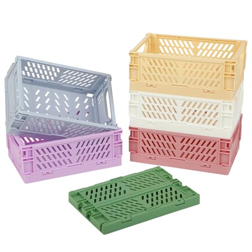 KITDAHOM 6 Mini Cajas Plegables - Caja plegable plastico - 15 x 10 x 1.5-6 cm - Plástico - Apilable - Para Almacenaje en Cocina, Baño, Oficina, Dormitorio (Verde, Azul, Amarillo, Rosa, Blanco)