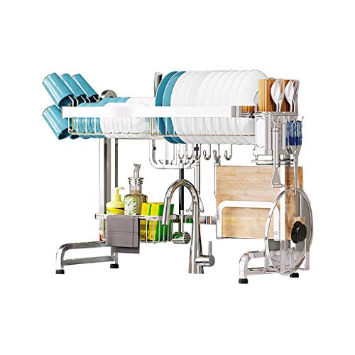 Hanging Dish Rack Space Saving Over Sink Drying Rack Stainless Steel 304 with Utensil Holder Knife Holder Cup Holder & More for Kitchen Countertop nization.