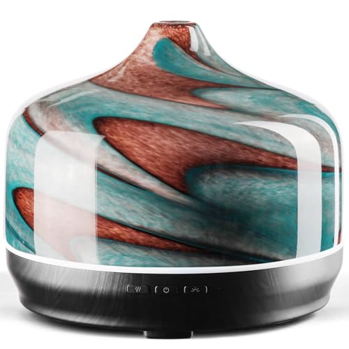 Porseme 500ml Glass Essential Oil Diffuser Aromatherapy Ultrasonic Cool Mist Humidifier 15-21 Running Hours Waterless Auto-Off Air Diffusers for Sleeping Yoga Working Spa(Teal Green)