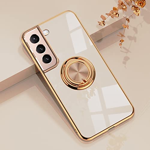 Dclbo Hülle für Samsung Galaxy S22, Handyhülle Silikon TPU Case Weich Bunt Stoßfest Dünn Cover Hülle mit Ring Halterung Ständer Magnet Autohalterung Schutzhülle für Samsung Galaxy S22-Helles Rosa Cover