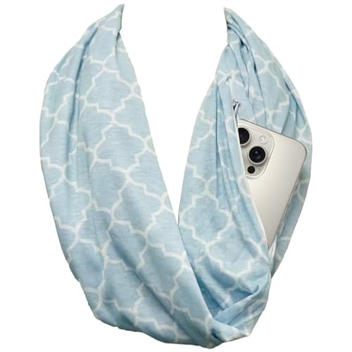 Pop Fashion Quatrefoil Infinity Scarf for Women - Travel Scarf with Hidden Pocket - Women Infinity Scarves for All Seasons (Light Blue)