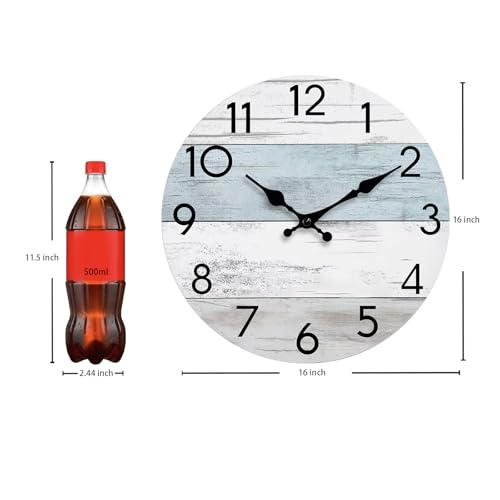 Image of KECYET Wall Clock Silent Non-Ticking Wooden Clocks Battery Operated 16 Inch Small Country Retro Rustic and Beach Style Decorative for Living Room, Kitchen, Home,Bathroom, Bedroom (Blue)