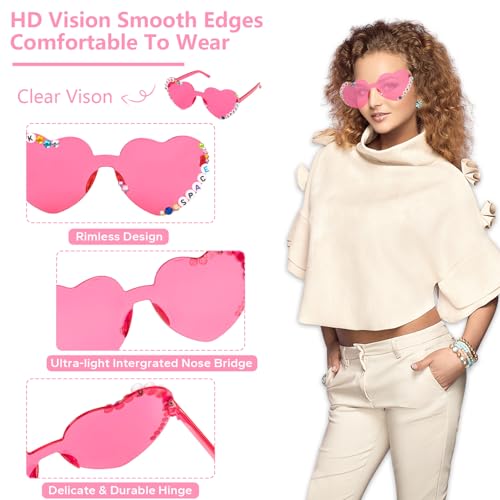 FUNUPUP Heart Shaped Sunglasses Bulk Rimless Heart Shaped Glasses for Women Bachelorette Party3