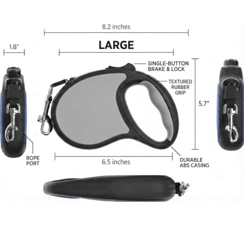 Image of Cawypety Retractable Dog Leash, 16ft /5M Heavy Duty Extendable Dog Walking Lead | One-Hand Brake & Lock, 360 Tangle-Free | Durable Pet Leash with Ergonomic Anti-Slip Handle for All Small,Large Breeds