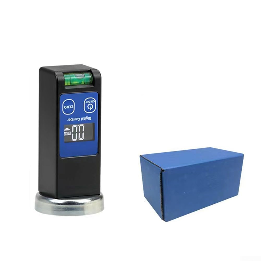 Strumento di calibrazione digitale con display LCD e bolla di livello per allineamento accurato delle ruote in garage o in pista