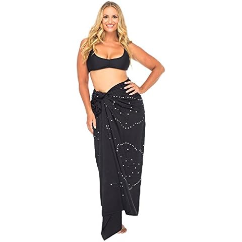 Back From Bali Womens Plus Size Sarong Swimsuit Cover up Embroidered Beach Wear Bikini Wrap Skirt with Coconut Clip Black Cover