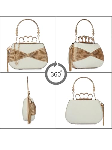 Image of TOOBA Handicraft Pearl Embroidered Clutch Purse For Women with Trendy Design 4-ring Handle & Tassel