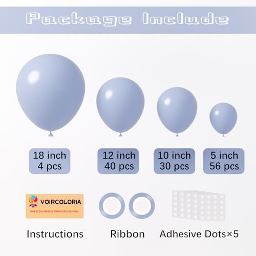 Image of Voircoloria 130pcs Dusty Blue Balloons Different Sizes 18 inch 12 inch 10 inch 5 inch Slate Blue Balloons for Boys Girls Baby Shower Wedding Anniversary Graduation Engagements Birthday Party Decorations
