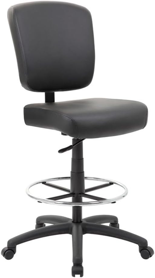 Scranton & Co Heavy Duty Wide Seat Drafting Stool, Black Caressoft Upholstery, Adjustable Seat Height, 275 lb Capacity, Chrome Footring, Sturdy Nylon Base, Comfortable Office or Drafting Chair