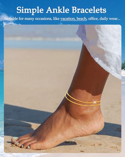Image of FUNEIA Gold Silver Ankle Bracelets for Women Waterproof 14K Gold Plated Anklets for Women Non Tarnish Dainty Layered Beaded Heart Anklet Set Summer Beach Foot Chain Jewelry Gifts Trendy Stuff
