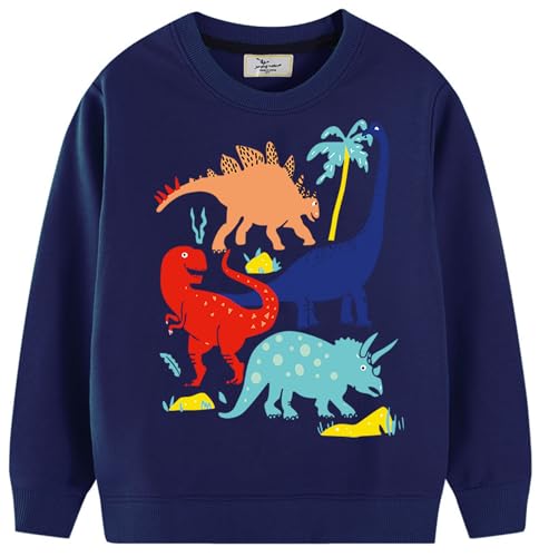 Image of XJUERAA Girls Boys Jumper Sweatshirt Dinosaur Butterfly Animal World Kids Unisex Tops Little Baby Long Sleeve Cotton Polyester Jumpers Outfits Casual Crewneck Autumn Winter Clothes Age 1-7 Years