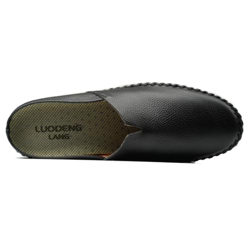 Image of Men's Slip-On Loafers Mules Clog Handmade Leather Slippers Hand Stitched no-Heel Casual Shoes for Men Breathable Comfortable Soft