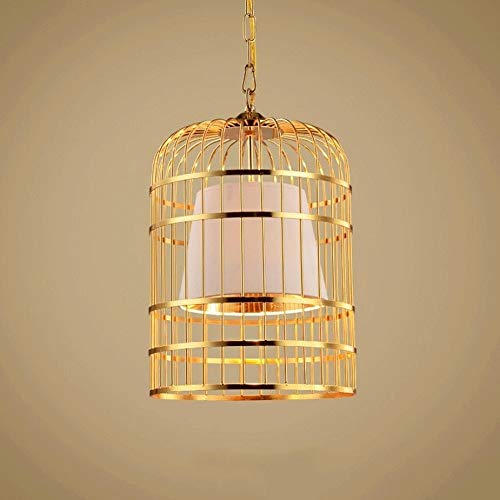Lustre cage oiseau vintage E27 en fer doré pour décoration de salon et bar 30cm