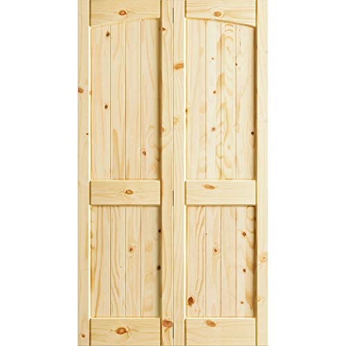 Knotty Four Panel Arch Top V-Groove w U-Groove, Unfinished, 24\" x 80\" x 1.375\"
