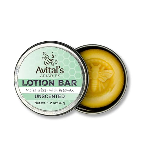 Avital's Apiaries Unscented 1.2 oz Beeswax Lotion Bar Solid Body Butter Bar for Sensitive Skin Natural Moisturizer with Shea Butter & Avocado Oil Plastic-Free Skincare