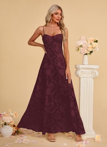 Image of Women's Elegant Wedding Guest Dress Spaghetti Straps Slim Fit Floral Sleeveless Formal Dress Maxi Evening Party