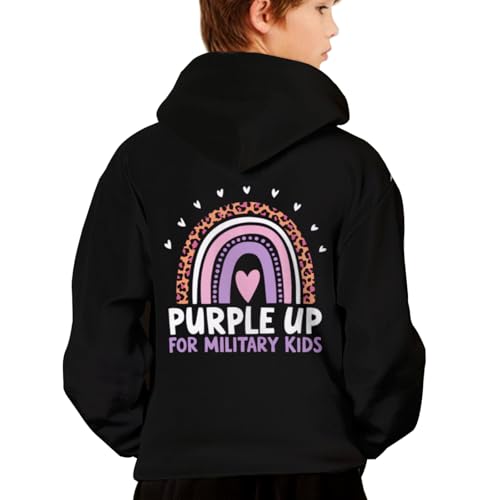 Retro Purple Up for Military Kids Month Military Child Rainbow Hoodies for Teen Girls Boys Kangaroo Pocket Sweatshirt2