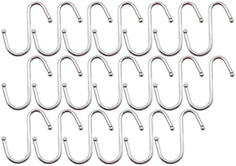 LBY 20-Pack S Shaped Hooks, 60 x 50mm(2.36'' x1.97'') Stainless Steel Metal Hangers Small Hooks, Hanging Hooks for Kitchen, Work Shop, Bathroom, Garden, 304 Stainless Steel(Silver)