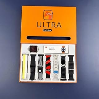 IG Ultra3 Smart Watch, Elegant Design 49MM, Fitness Tracker, Calls Wireless Charging, compatible with IOS & android store, for men and women, 7 straps, straps print may vary (Black)