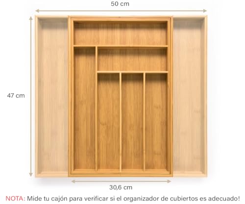 Miniatura 6 de Budu Organizador De Cubiertos 47 Profundidad 47 Cm De Bambú, Bandeja Para Cubiertos Extensible, Cubertero Ajustable Para Cajón