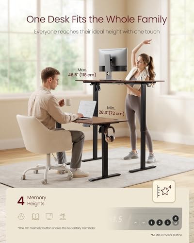 Image of VASAGLE Electric Standing Desk, 55.1 x 27.6 Inches Height Adjustable Desk, Sedentary Reminder, 4 Memory Heights, for Home Office, Rustic Brown ULSD315KD020S