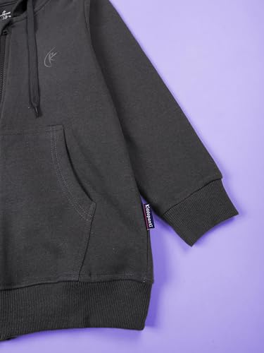 Image of KiddoPanti Boys Solid Cotton Full Sleeve Zip-Up Front Open Hooded Sweatshirt
