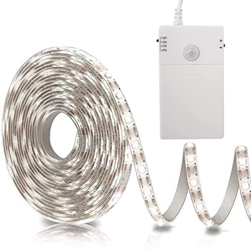 Battery Operated Motion Sensor Cabinet Strip Lights, 9.8Ft 90LEDs Counter Closet Strip Light, Motion & Night Sensor Safe Tape Light with 3AA Large Battery for Stairs,Wardrobe,Kitchen (Cool White)