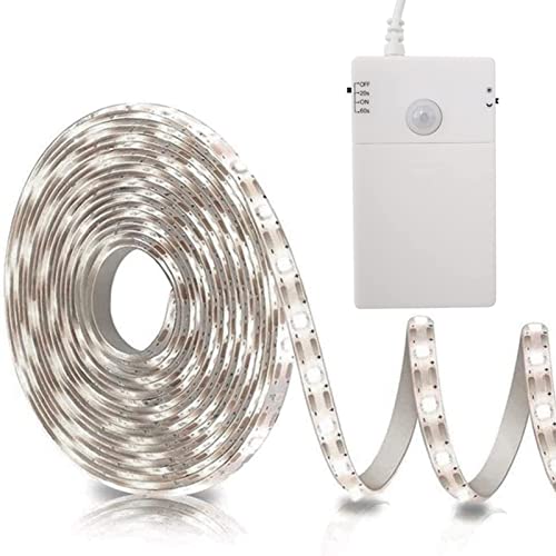 echosari Battery Operated Motion Sensor Cabinet Strip Lights, 9.8Ft 90 LED Counter Closet Strip Light, Motion & Night Sensor Safe Tape Light for Stairs Wardrobe Kitchen (Cool White)