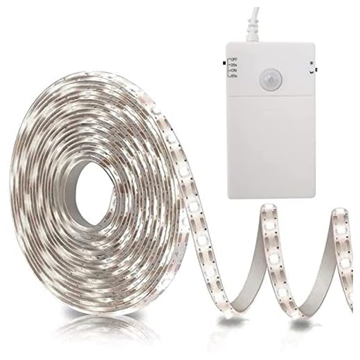 Battery Operated Motion Sensor Cabinet Strip Lights, 9.8Ft 90 LED Counter Closet Strip Light, Motion & Night Sensor Safe Tape Light with 3AA Large Battery for Stairs,Wardrobe,Kitchen (Cool White)