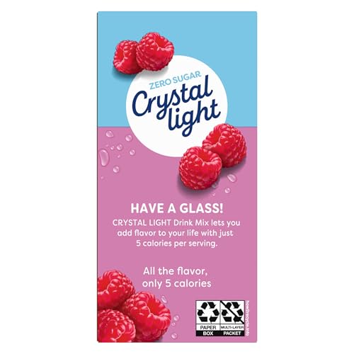 Crystal Light Drink Mix, 12 Packets, for Convenient On-the-Go Flavorful Hydration, Artificially Flavored Raspberry Ice, Zero Sugar, . 6 oz each