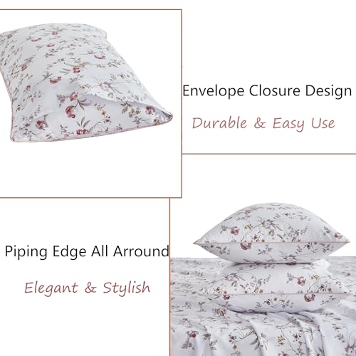 Image of FADFAY Sheets Set Cal King Rustic Pink Floral Botanical Bedding 100% Egyptian Cotton Bed Sheet Set Soft Breathable for All Season Bedoom Decor with 17.7 Deep Pocket Fitted Sheet, California King Size