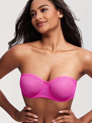 Image of DOBREVA Women's Mesh Strapless Bra Sheer Unlined See Through Underwire Bras Plus Size