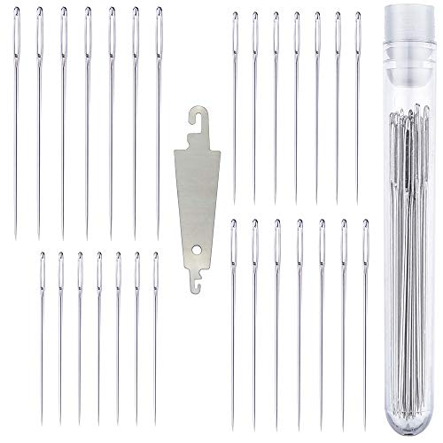 Large Eye Sharp Stitching Needles for Needlework 1.75-2.5 inches - 28 Embroidery Needles for Hand Sewing Variety Sizes in a Handy Storage Tube