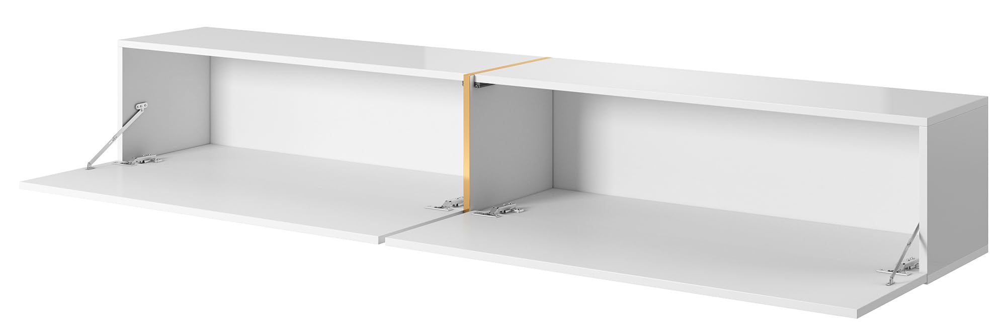 Selsey Meuble TV Armoire De Télévision 200 cm Suspendu Salle De Séjour Chambre À Coucher Blanc avec Insert Doré Bisira